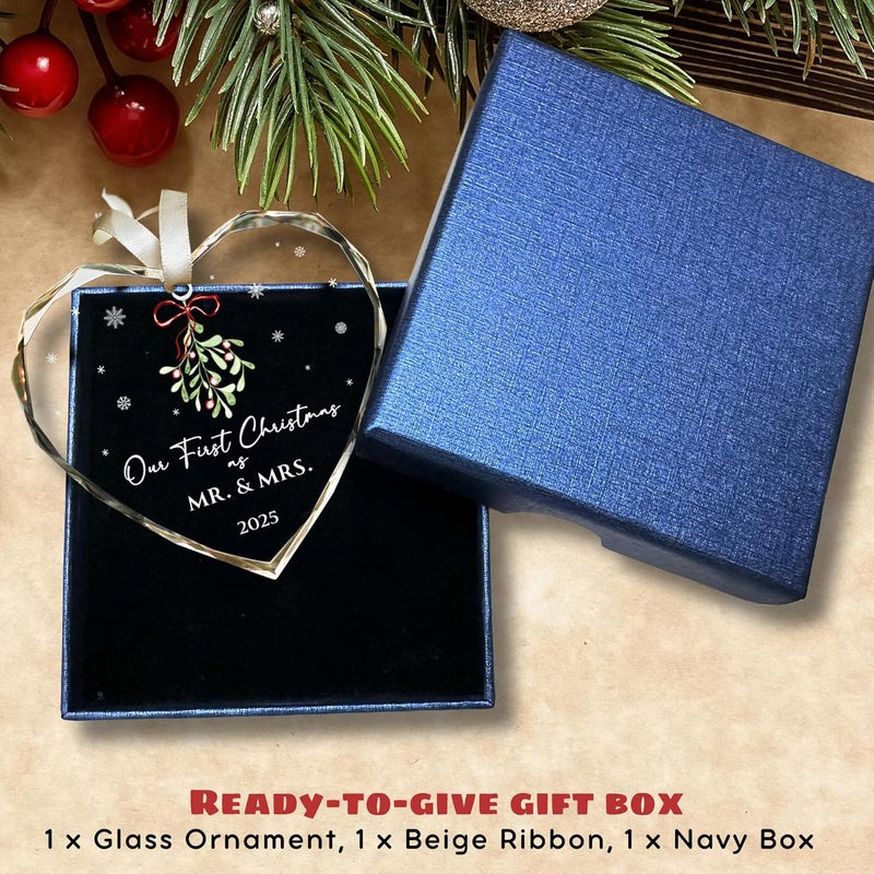 TEEBIM First Christmas Married Ornament 2025 - Mr and Mrs Gifts - Wedding Gifts for Couples, Newlyweds, Bride, Future Mr and Mrs - Married Bridal Shower Gift Ideas - Glass Wedding Ornament 2025 - Image 4